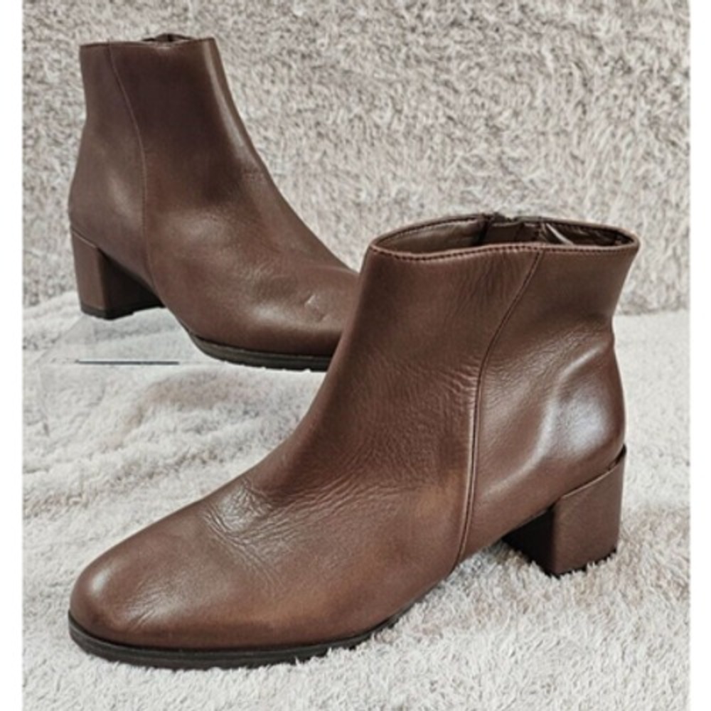 Naturalizer Bay Ankle Boots Weatherproof Brown Buttery Leather Women 10 WIDE NEW